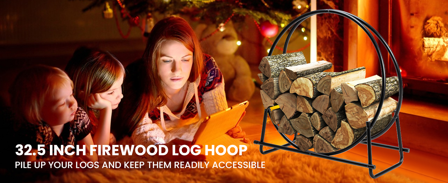 30/40 Inch Tubular Steel Log Hoop Firewood Storage Rack